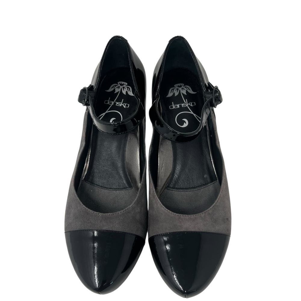 Dansko Black Patent and Gray Suede Mary Jane Wedges - Picture 5 of 9